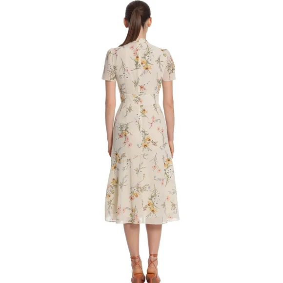 Maggy London Neck Tie Floral Print Midi Sheath Dress